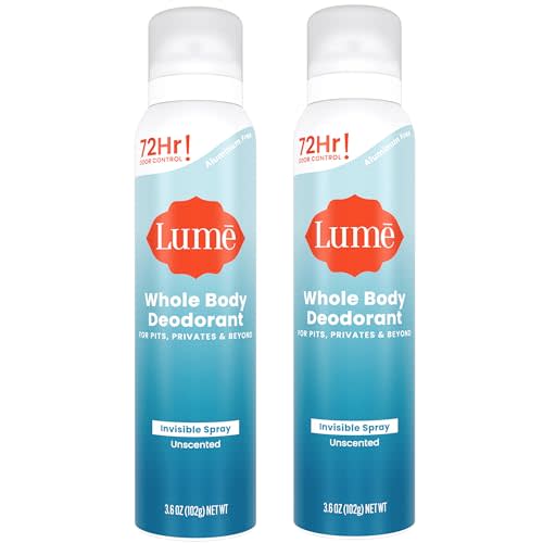 Lume Invisible Spray Deodorant For Women - Whole Body Deodorant Spray - 72 Hr Odor Control - Ozone Friendly, Natural Propellant - Aluminum & Baking Soda Free, Skin Loving - 2 pack (Unscented)