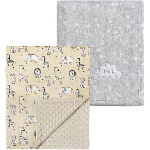 CREVENT 2Pcs 30''X40'' Cute Cozy Fluffy Warm Baby Blankets for Infants Toddlers' Bedding Crib Cot Stroller - Grey Cloud + Minky Zoo