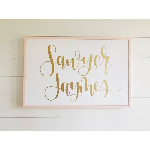 Nursery Name Sign, Framed Over the Crib Sign, Baby Name Sign, Girl Nursery Wall Art, Baby Shower Decor, Pink Gold Bedroom Decor