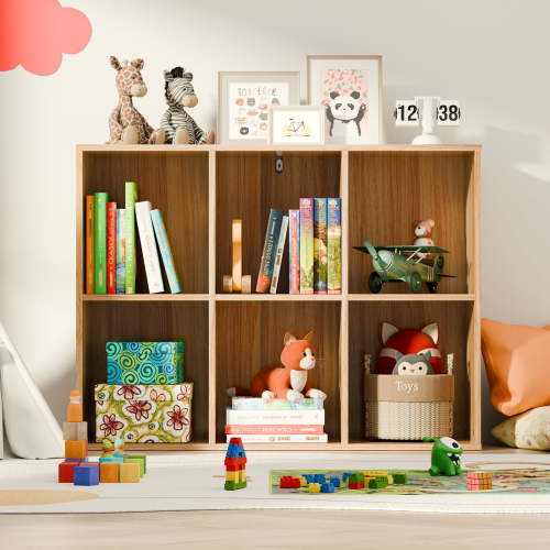 Brown 6-Cube Storage Bookshelf Organizer Open Bookcase,Toy & Display Storage Organizer Shelf for Home and Office,11in Cube (1PS)