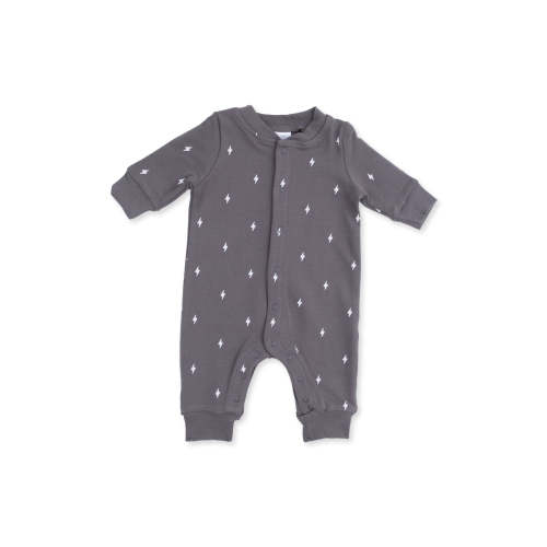 Baseball Collar Button Up Romper, Lightning Bolt