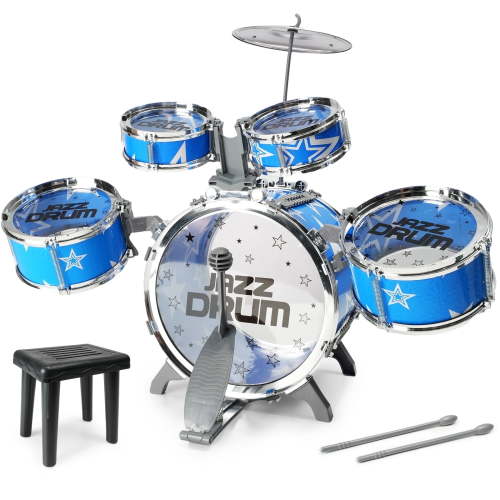 JBeeCtrl Kids Drum Set, 10-Piece Jazz Drum Kit with Chair for Toddlers 3-8, Music Toy Gift