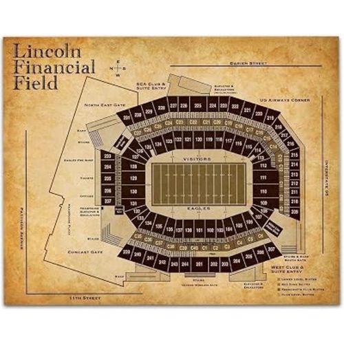 Vintage Lincoln Financial Field Football Seating Chart Layout 11x14 Unframed Poster – Philidelphia Stadium Map, Antique Style Blueprint Wall Art, Rustic Fan Decor For Man Cave, Game Room