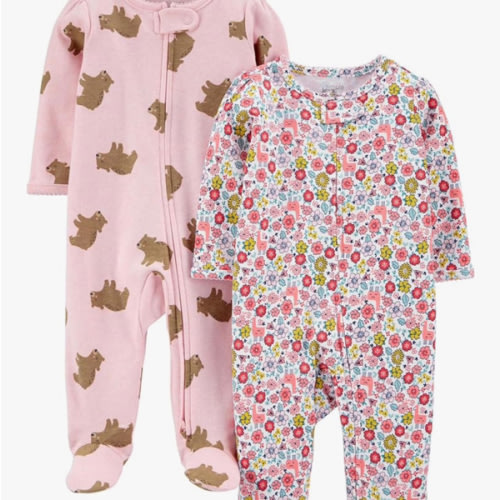 Simple Joys by Carter's Baby Girls' Cotton Footed Sleep and Play, Pack of 2