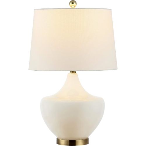 SAFAVIEH Lighting Collection Demra White 25-inch Bedroom Living Room Home Office Desk Nightstand Table Lamp (LED Bulb Included)
