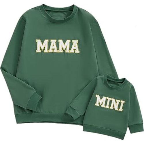 ZAXARRA Mommy and Me Matching Outfits Long Sleeve Crewneck Pullover Tops Mama Sweatshirt Mama and Mini Clothes