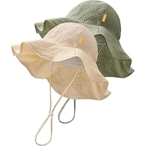 HONGTEYA Baby Sun Hat Toddler Beach Hat Adjustable Outdoor Summer Hat UPF 50+ Sun Protection Wide Brim Infant Kids