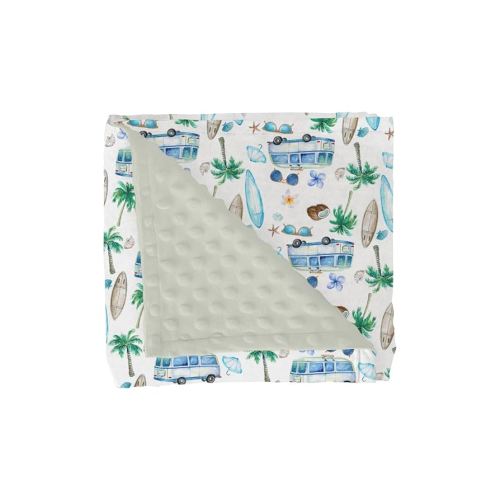 Watercolor Boho Surf Baby Blanket for Girl Boy Dotted Backing Double Layer Blue Beach Bus Surfboard Palm Trees Flower Soft Swaddle Receiving Blanket Newborn Toddler Nursery Bed Blanket 30x40