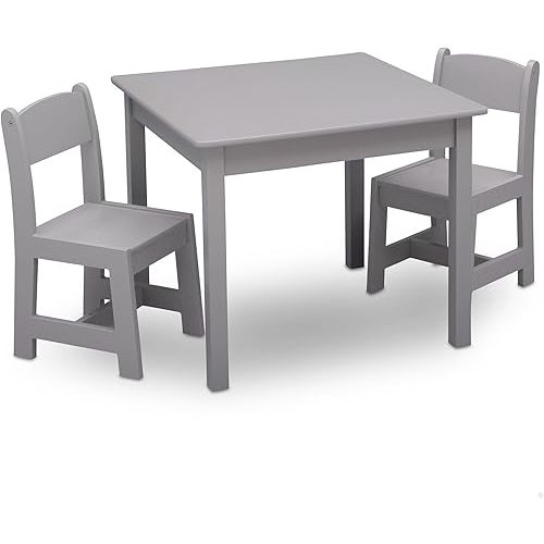 Delta Children MySize Kids Wood Table and Chair Set (2 Chairs Included) - Ideal for Arts & Crafts, Snack Time & More - Greenguard Gold Certified, Grey, 3 Piece Set