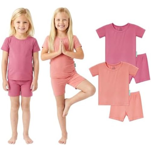 PurComfy Toddler Pajamas, 4-Piece Bamboo Viscose Short Sleeve Summer Toddler PJs, Breathable Snug Fit Sleepwear Boys Girls