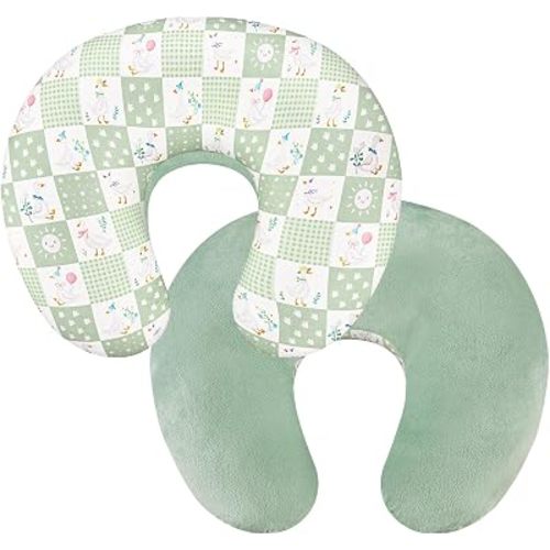 Nursing Pillow Cover, Ultra Soft Breastfeeding Pillow Covers for Newborn Baby Boys and Girls, Easy Removal and Machine Washable Slipcover, Pillowcase Only (Green Geese)