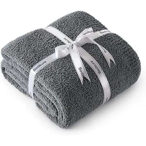 Bedsure Gentlesoft Cozy Knit Throw Blanket - Soft Fluffy Blanket for Couch, Bed, Sofa, Lightweight Warm All Season Plush Blankets, Mothers Day, Birthday Gifts for Women Men, Dark Grey, 50x60 Inches