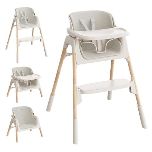 Mloong High Chair for Babies and Toddlers - Easy Clean 4-in-1 High Chair | adjustable 3-height high chair,2 position footrest,wipeable seat pad,dishwasher-safe removable tray,5-point harness