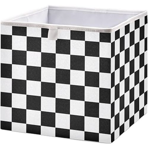 Checkerboard Storage Box Bins 11 Inch Cube Large Collapsible Fabric Storage Basket with Handles for Nursery Closet Shelf Toys Organizer