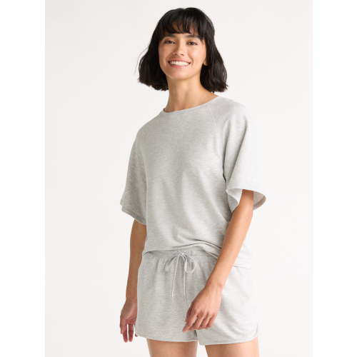 Joyspun Women's French Terry Short Sleeve Top and Shorts Pajama Set, 2-Piece, Sizes XS-3X