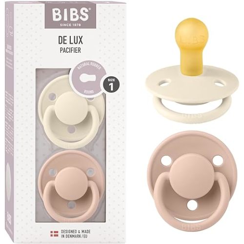 BIBS Pacifiers - De Lux Collection | BPA-Free Baby Pacifier | Made in Denmark | Set of 2 Ivory/Blush Color Premium Soothers | Size 0-6 Months
