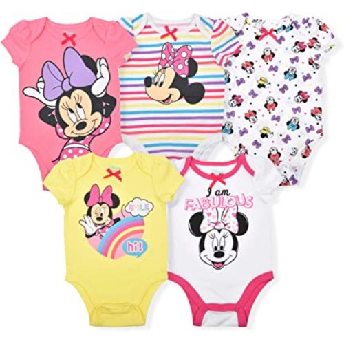 Disney Minnie Mouse Fabulous 5 Pack Girls Bodysuits for Newborns Babys and Infants
