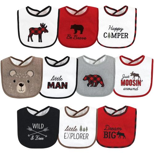 Hudson Baby Unisex Baby Cotton Terry Drooler Bibs with Fiber Filling, Boy Moose Bear, One Size