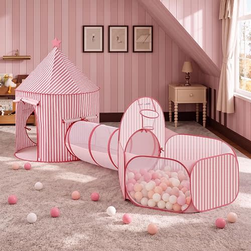 Tiny Land 3-in-1 Kids Play Tunnel with Ball Pit & Tent, Pop-Up Crawl Toy
