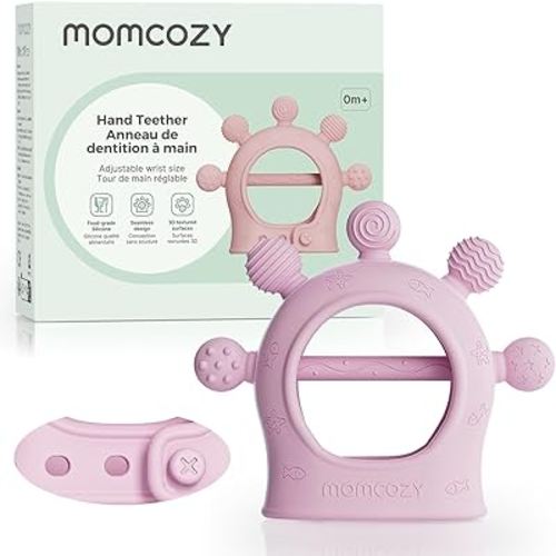 Momcozy Baby Teether Toys | Silicone Teether for 0-12 Months | Baby Teething Relief | Pink