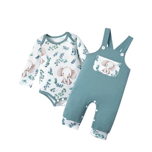 BAVADER Baby Boy Clothes Long Sleeve Animal Plaid Romper + Overalls Infant Boy Clothes 2PCS Fall Winter Outfits