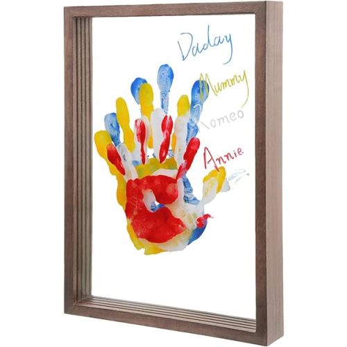Family Handprint Frame Kit for 4 with 12 Colors &12 Pens,Fun DIY Craft Art Print Handprint Keepsake, Family Gifts for Christmas Mother's Father's Day Birthday Anniversary,Grandparent (Brown)
