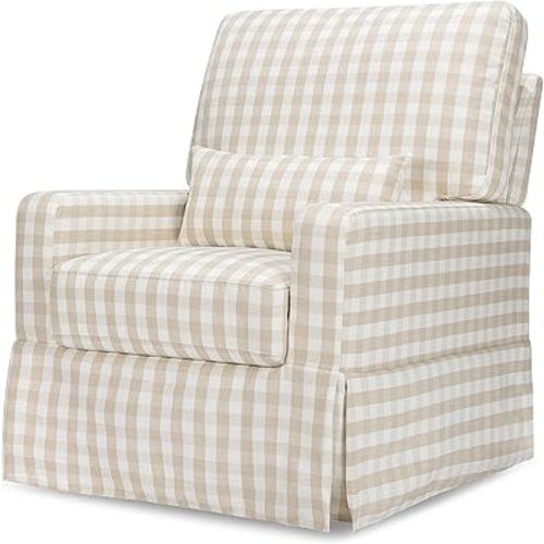 NAMESAKE Crawford Pillowback Comfort Swivel Glider in Tan Gingham, Water Repellent & Stain Resistant, Greenguard Gold & CertiPUR-US Certified
