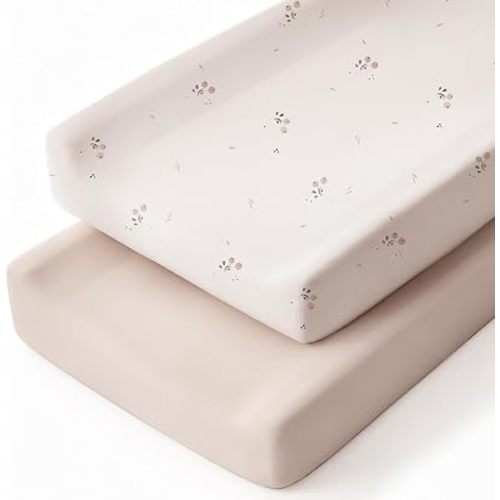 Susurration Changing Pad Covers Stretchy Changing Table Covers 33x17x7in Ultra Soft Changing Pad Sheets for Unisex Baby Girls and Boys, 2Pack (Flower)