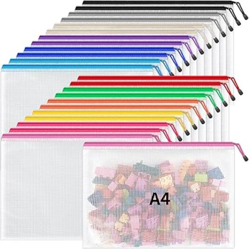 Umriox 24 Pack 12 Colors Zipper Pouches for Organizing, Letter Size, A4 Size, Zipper Bags for Puzzles & Board Game Storage, Office Supplies Travel Toiletries