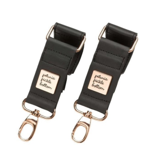 Valet Stroller Clips in Black Leatherette - Rose Gold