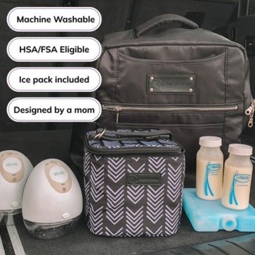 Sarah Wells Cold Gold Breastmilk Cooler – Insulated Milk Storage & Ice Pack – Machine Washable for Moms Black & White