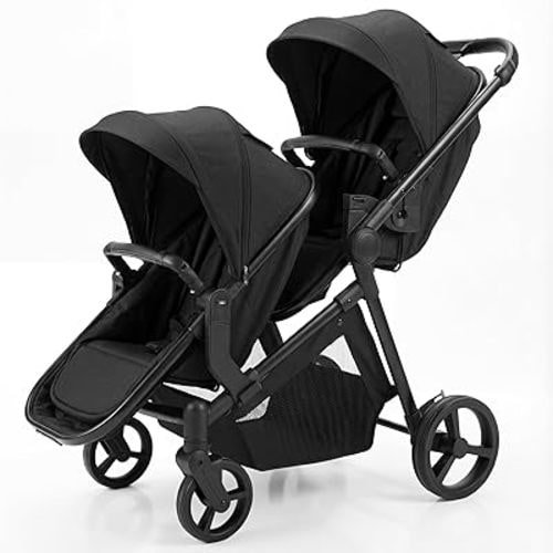 Double Stroller for Twins Infants and Toddlers, Foldable Tandem Seating, Convertible Single to Double, Compact Lightweight, PU Wheels,Design Ages 0-3 Years, Black