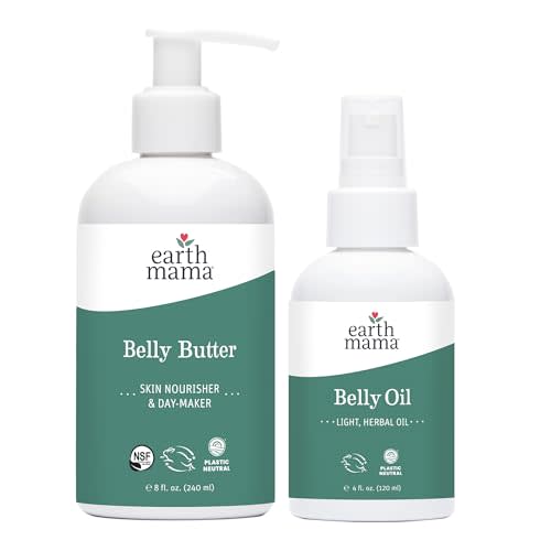 Earth Mama Belly Bundle Pregnancy Kit - 8 fl oz Butter & 4 fl oz Oil - Self Care Gift Set for Pregnancy & Postpartum Skin Care Recovery - Maternity & Postpartum Essentials
