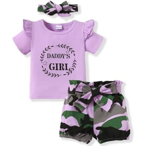 Mikrdoo Baby Girl Clothes Toddler Girl Summer Outfits Shirts Tops Ripped Denim Shorts Set Little Girl Clothes