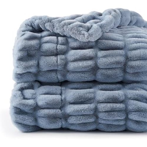 BATTILO Super Soft Faux Fur Throw Blanket for Couch, 50"x60", Dusty Blue