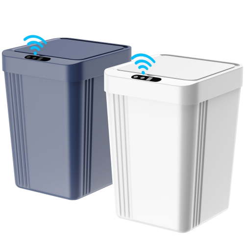 TINANA Smart Sensor Trash Can 2 Pack, 3.4 Gallon Waterproof Touchless Waste Bin, Blue and White