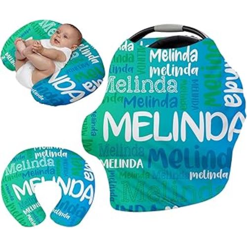 Personalised Car Seat Cover for Girls and Boys - 7 in 1 Multipurpose Breast Feeding Cover, Quartz Green Print Nursing Cover, Grocery Cart Cover - Birthday Gift for Babies(27"x29")