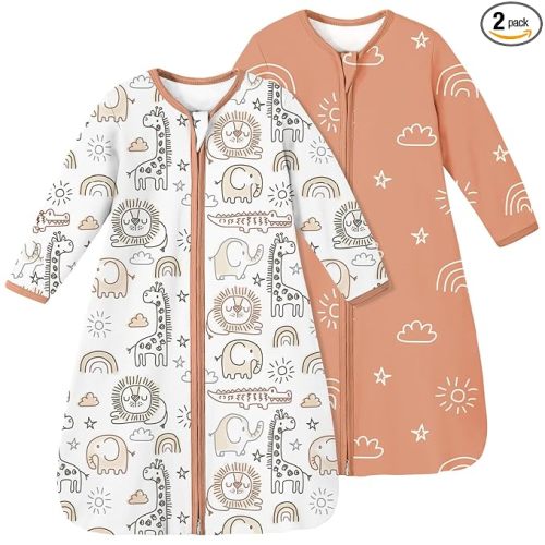 Yoofoss Baby Sleep Sack 3-6 Months 100% Organic Cotton Long Sleeve Wearable Blanket Baby 2-Way Zipper 0.5 Tog Newborn Sleeping Sack, Lightweight