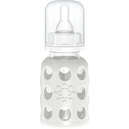 Lifefactory 4-Ounce BPA-Free Glass Baby Bottle with Stage 1 Nipple and Protective Silicone Sleeve, Stone Gray