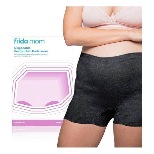 Frida Mom Postpartum Underwear, Disposable Boyshort Panties, Seamless + Stretch Support Black - Heavy Absorbency - Medium - 8ct