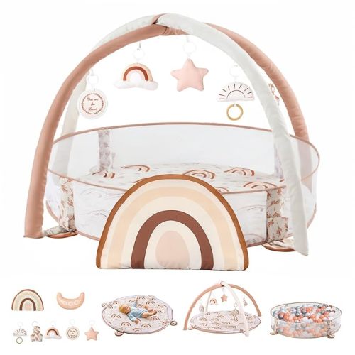 Mallify 6-in-1 XL Large Baby Gym & Ball Pit, Play Mat & Play Gym, Combination Baby Activity Gym with Milestone Cards for Sensory Exploration and Motor Skill Development, Balls are not Included