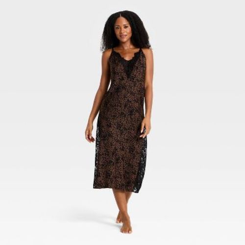 Women's Lace Trim Satin Chemise - Auden™ Brown S
