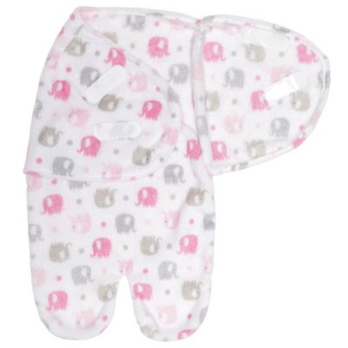 Everyday Kids Newborn Swaddle Blanket – Plush Faux Fur Swaddle Sack with Soft Fleece Lining – 0–3 Month- Pink Elephant
