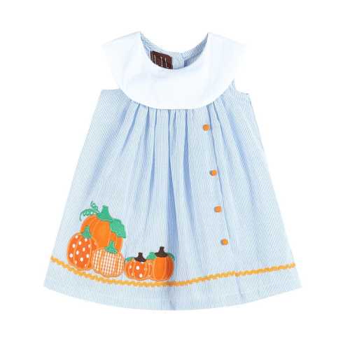 Light Blue Seersucker Pumpkin Yoke Dress