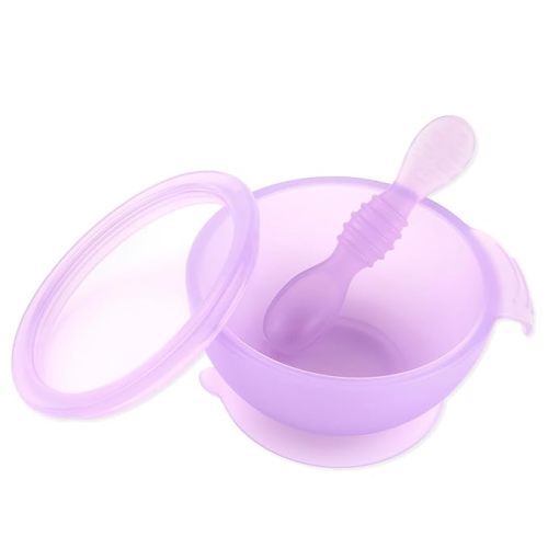 Bumkins Feeding Set with Suction, Includes Spoon and Lid, Training Essentials for Baby-Led Weaning, Toddler Self-Feeding, Babies Eating at 4 Mos Up, Purple Jelly
