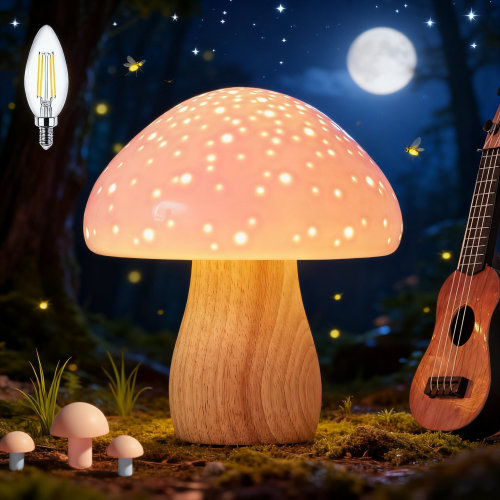 Mushroom Lamp, Ceramic Bedside Table Lamp For Bedroom Nightstand, Vintage Cute Night Light, Small Lamp For Living Room Kids Desk Home Decor Girls Mother's Day Gifts, LED Bulb Included, Pink | Wayfair