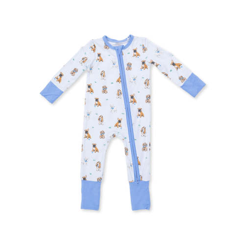 2-Way Zip Romper, Bestie Dogs Blue