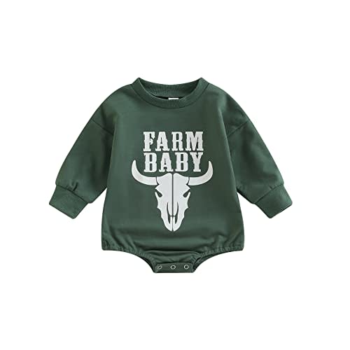 Omkzanbi Western Baby Girl Boy Clothes Sweatshirt Romper Cow Printed Bodysuit Long Sleeve Onesie Newborn Fall Winter Outfits
