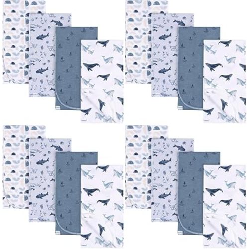 Gerber Unisex Baby 100% Cotton Flannel Receiving Blankets 30x30 Inches (Pack of 4), Coastal Calm, One Size
