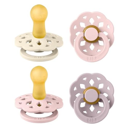 BIBS Boheme Soother 4-Pack | BPA Free Dummy Pacifier | Round Nipple | Natural Rubber Latex | Made in Denmark | Size 0-6 Months | Blossom Mix